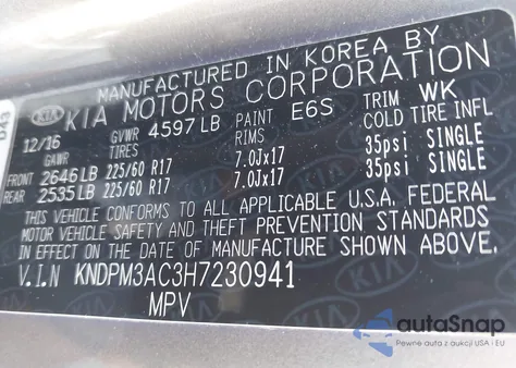 2017 Kia Sportage Lx from USA, damaged, VIN KNDPM3AC3H7230941